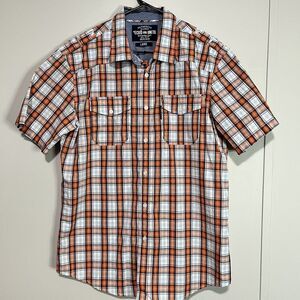 Ecko Unltd Short Sleeve Mens Size Large Orange Blue White Plaid All City